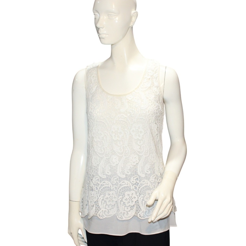 Cabi White Sleeveless Crochet Lace Tank Top – Size S‎